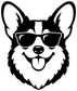 Corgi face with sunglasses vinyl decal, black-and-white