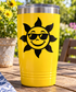 Yellow sun face vinyl decal with black sunglasses and smiling mouth