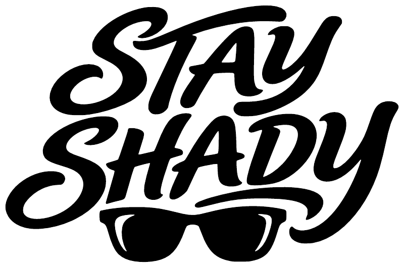 Close-up vinyl decal with bold “Stay Shady” script and glasses icon