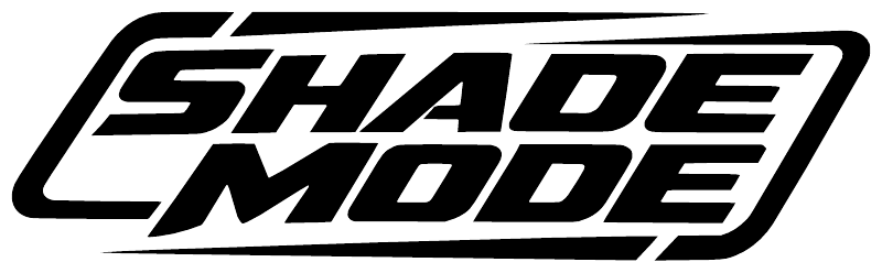 Shade Mode vinyl decal logo with bold black and white stylized lettering