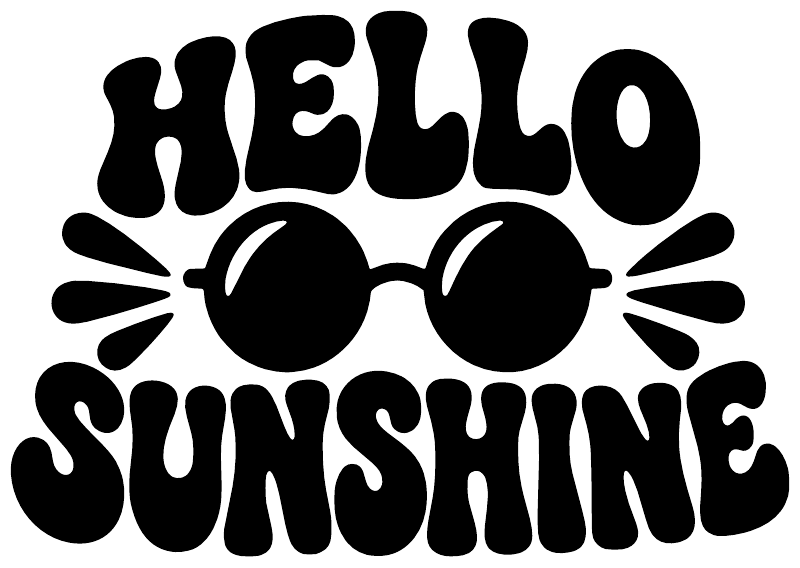 Black Hello Sunshine vinyl decal featuring sunglasses and sunburst rays