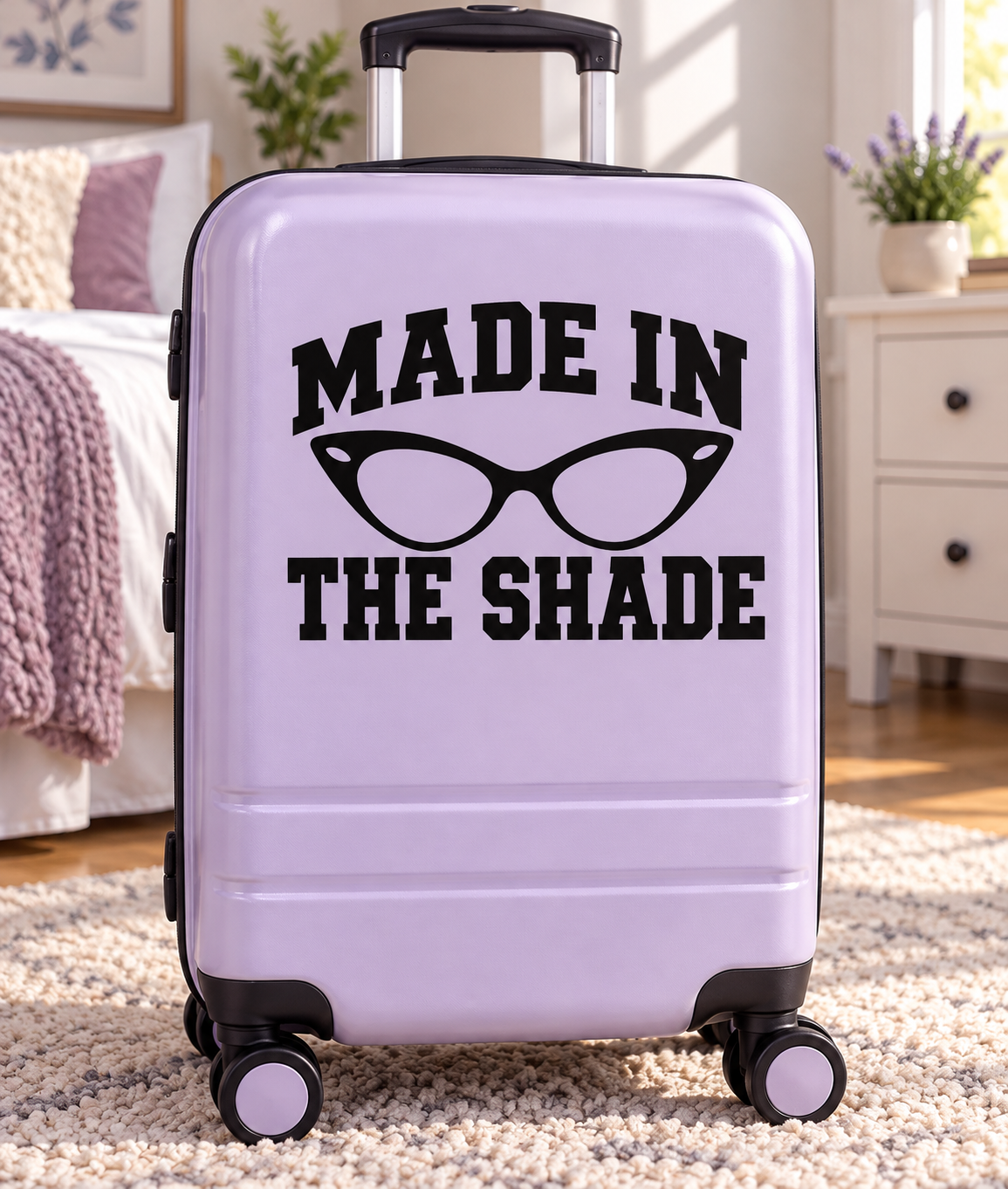 Vinyl decal: sunglasses graphic with 'MADE IN THE SHADE' text.