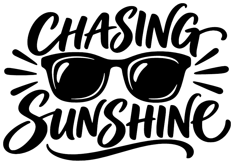 Chasing Sunshine vinyl decal featuring black sunglasses with decorative rays and script text