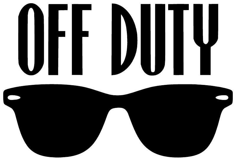Black sunglasses vinyl decal with large OFF DUTY lettering