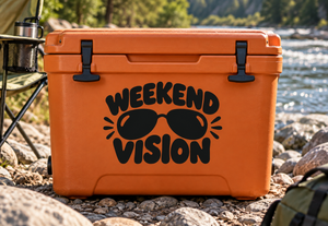 Vinyl decal reading "WEEKEND VISION" with black sunglasses graphic