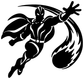 Black flying guardian vinyl decal with long cape and raised arm, close-up