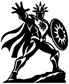 Black vinyl hero decal of a knight with shield and starburst, full-body on white