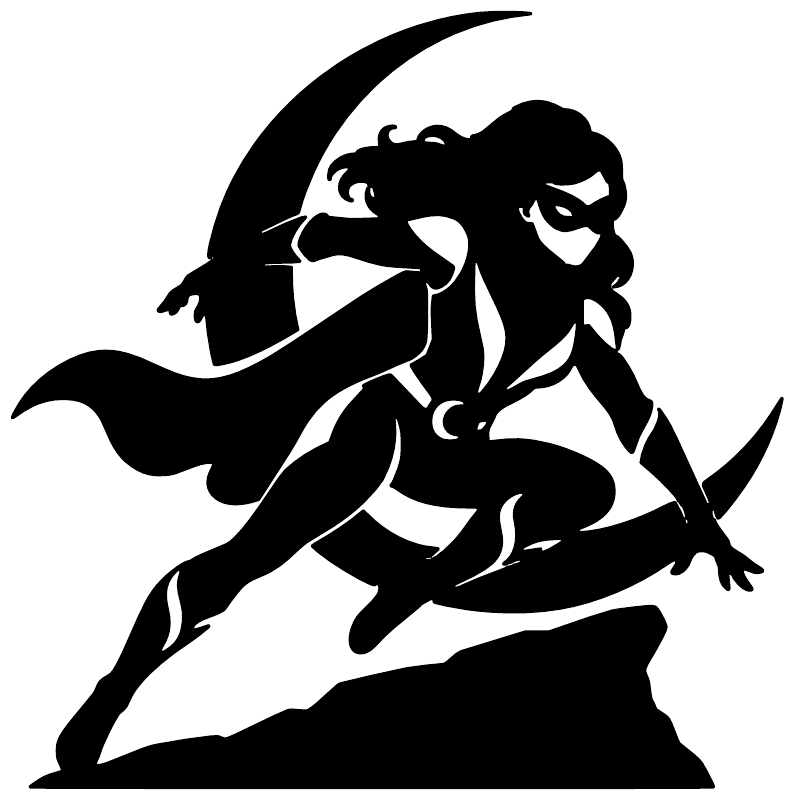 Black superhero heroine vinyl decal with curved arc behind, running pose