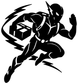 Black lightning courier vinyl decal silhouette, running hero with cube and lightning bolt
