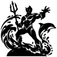 Black vinyl decal of ocean guardian hero with trident riding waves
