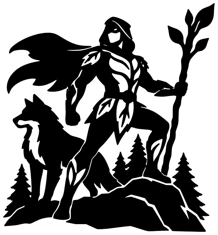 Black forest defender superhero vinyl decal with cape, trees, and mountains