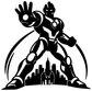 Black robot protector vinyl decal with superhero robot and city skyline silhouette.