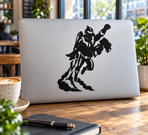 Rocket rescue hero vinyl decal, black action silhouette for laptop
