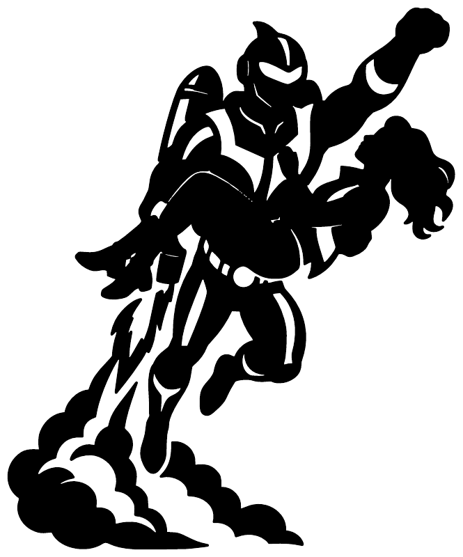 Rocket rescue hero vinyl decal, close-up black silhouette with raised arm and helmet