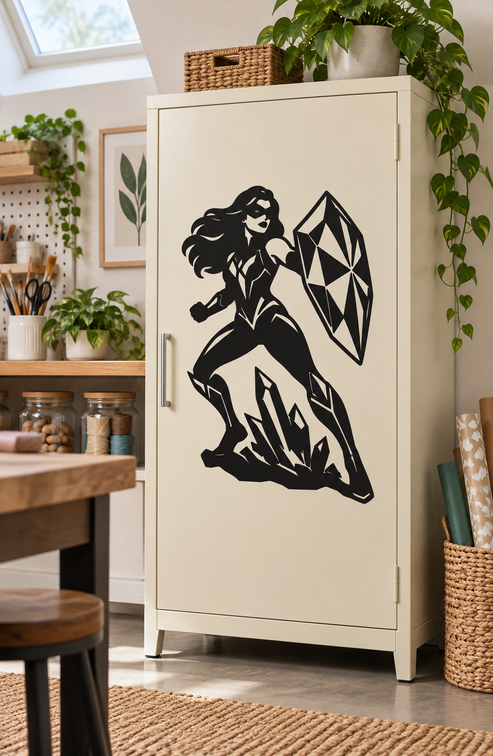Vinyl decal of a black heroine holding a faceted crystal shield