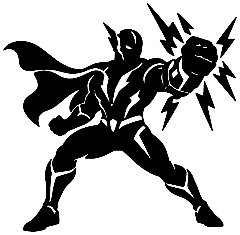 Black vinyl hero silhouette decal with lightning gauntlet and winged cape