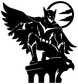 Night owl sentinel vinyl decal, black owl warrior silhouette with winged moon