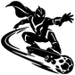 Black skateboard hero vinyl decal silhouette with motion swoosh and paw-print meteor
