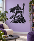 Black superhero guardian vinyl decal with raised staff and jagged mountain base