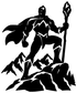 Close-up of black superhero guardian vinyl decal with staff, wings, and mountain rocks