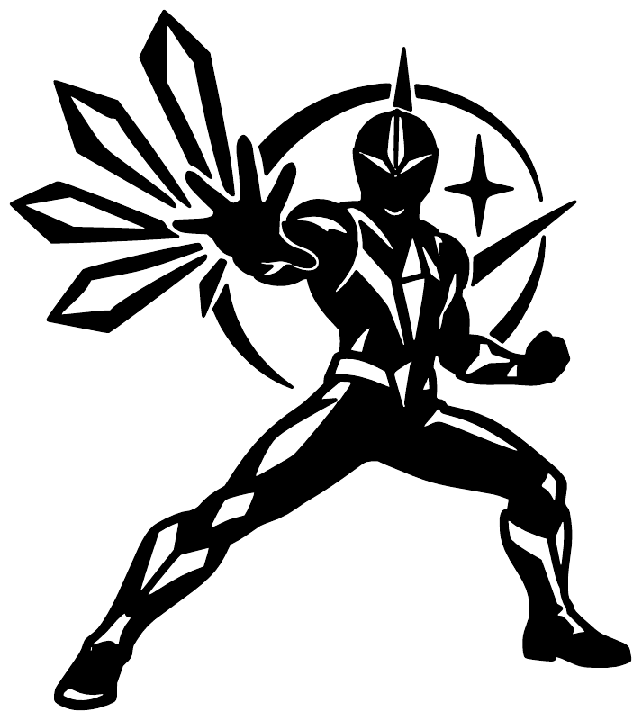 Black Prism Ranger superhero vinyl decal, starburst background with helmeted figure