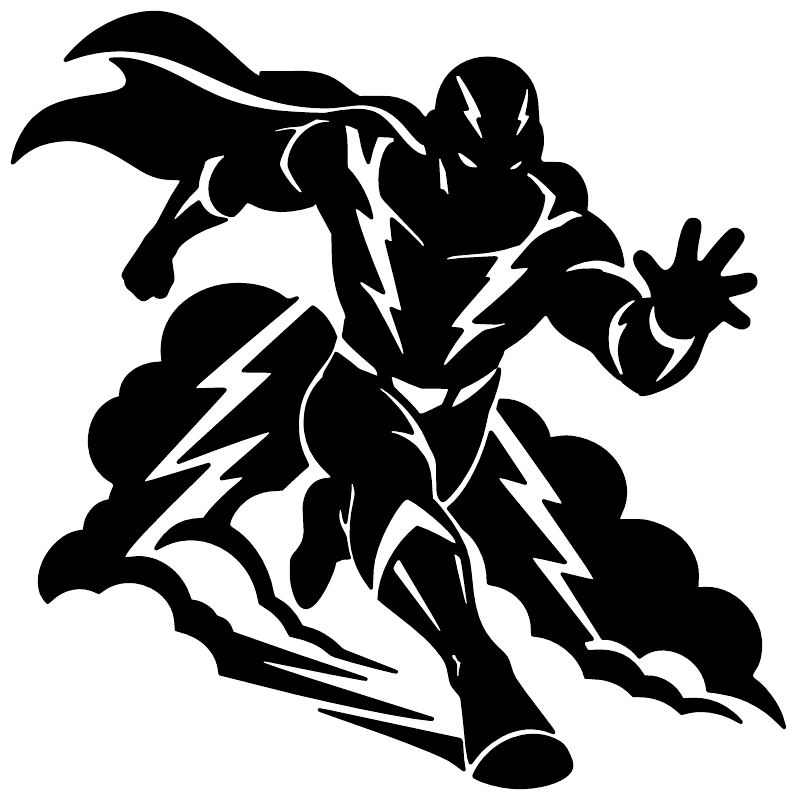 Black superhero runner vinyl decal with lightning and cloud details