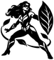 Black vinyl decal of a leaf-shield heroine running with long hair and leaf details