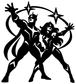 Black twin star guardians vinyl decal, arched silhouettes of three heroes with stars