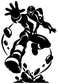 Vinyl decal of leaping superhero action figure, black silhouette with circular frame