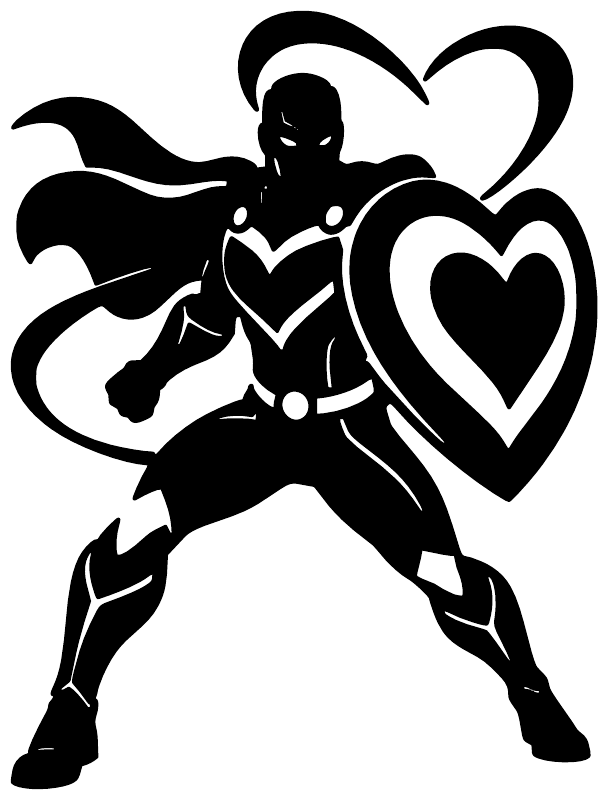 Black hero heart shield vinyl decal, winged figure holding heart shield