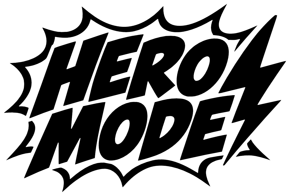 Vinyl comic lettering decal with bold black HERO MODE text and starburst outline