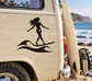 Longboard soul vinyl decal with black woman silhouette riding a wave