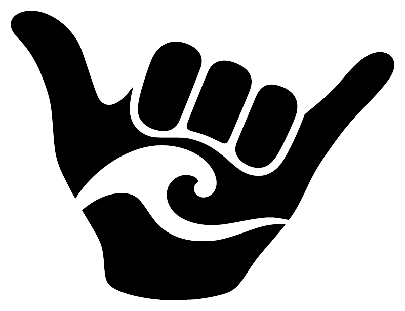 Black surf hand vinyl decal with a white swirl center, bold silhouette