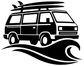 Black surf van vinyl decal graphic with van and curved wave lines