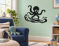 Octopus surfing vinyl wall decal, black octopus on surfboard