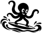 Octopus surfing vinyl decal close-up, black octopus with surfboard and waves
