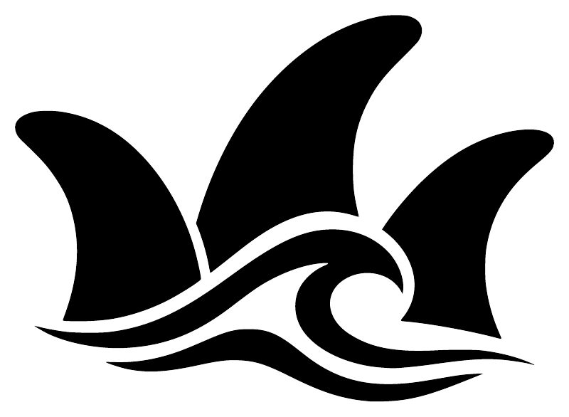 Three-finned surfing symbol vinyl decal, black graphic