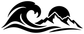 Black mountain and ocean surf vinyl decal graphic with wave and peak outline