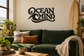 Ocean Mind surf vinyl wall decal in black with wave and swirl logo