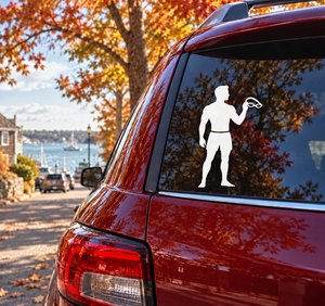 Swimmer with goggles vinyl decal for car window, white silhouette on glass