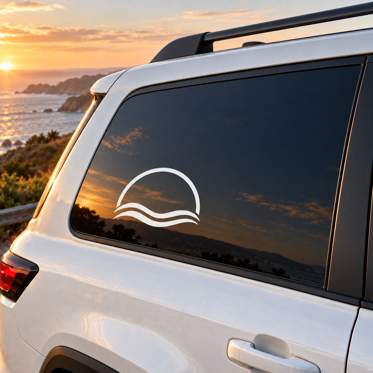 Swimming open water vinyl decal with white wave and arc on car window