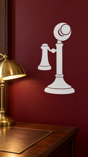White vinyl candlestick-style decorative decal with spherical top on wall