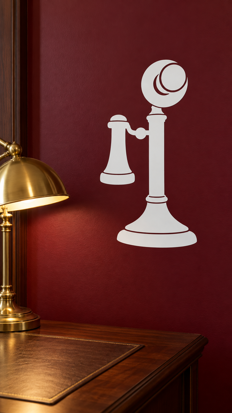 White vinyl candlestick-style decorative decal with spherical top on wall