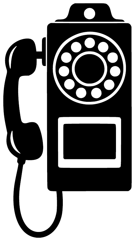 Retro payphone vinyl decal, bold black handset with rotary dial and rectangular screen.