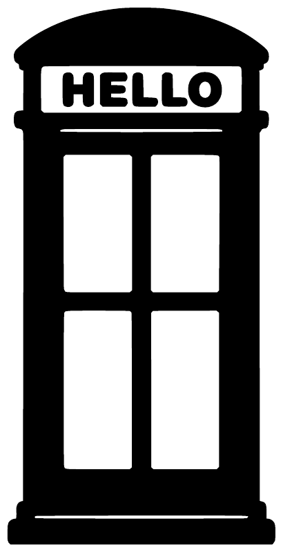 Black telephone booth vinyl decal with 'HELLO' label and four window panels