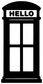 Black telephone booth vinyl decal with 'HELLO' label and four window panels