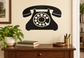 Rotary phone silhouette vinyl decal, black with white dial and handset outline