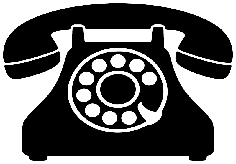 Rotary telephone silhouette decal, close-up black phone with white rotary dial rings