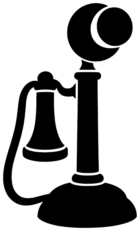 Candlestick telephone vinyl decal with black silhouette of old candlestick phone