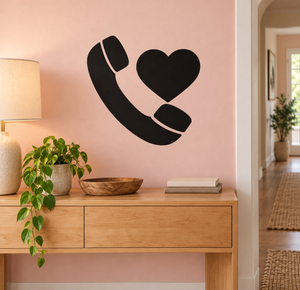 Black telephone handset and heart vinyl wall decal